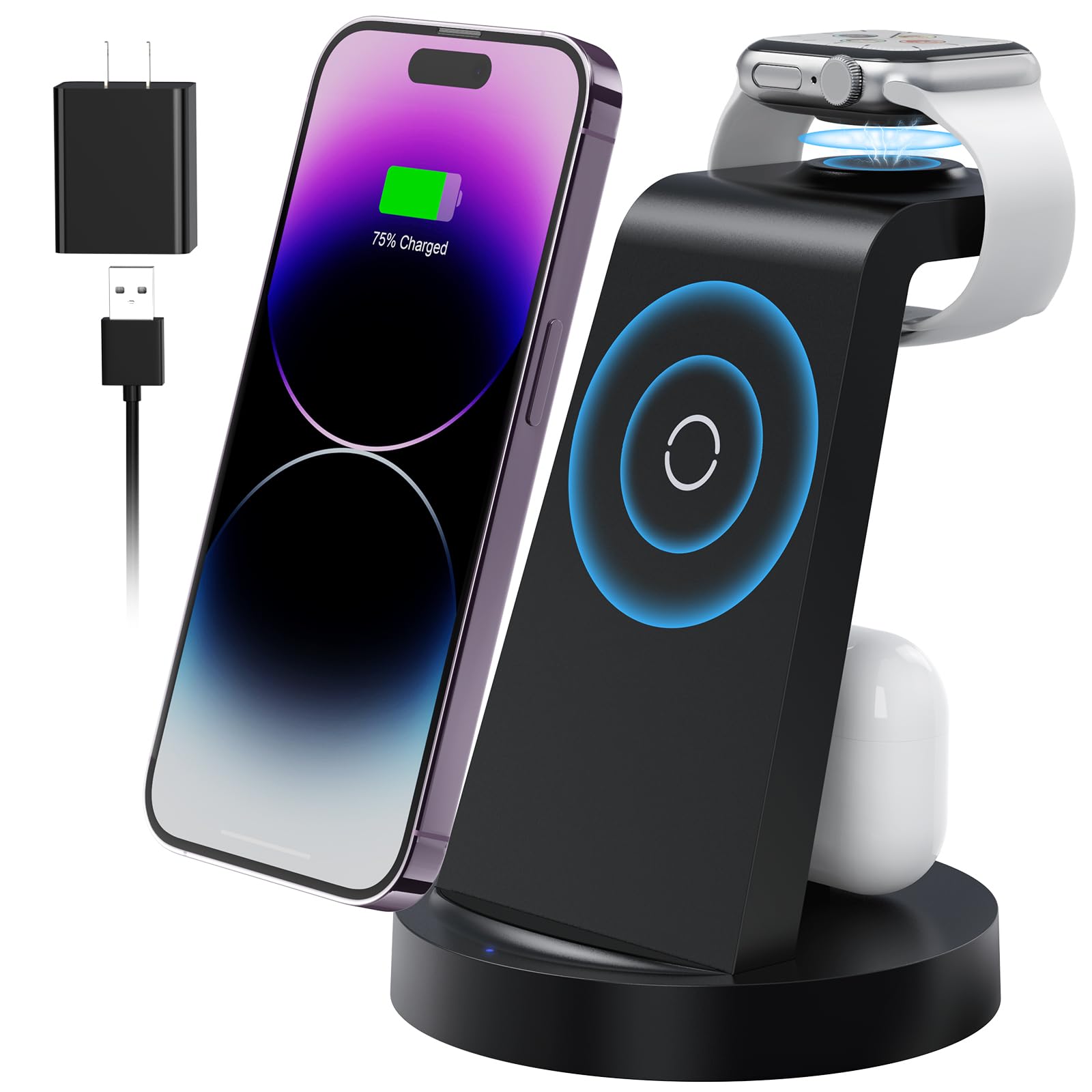 3 in 1 Charging Station for Apple Device, Wireless Charger for iPhone 16e 16 15 14 13 12 11 Pro Max & Apple Watch iwatch- Chargi