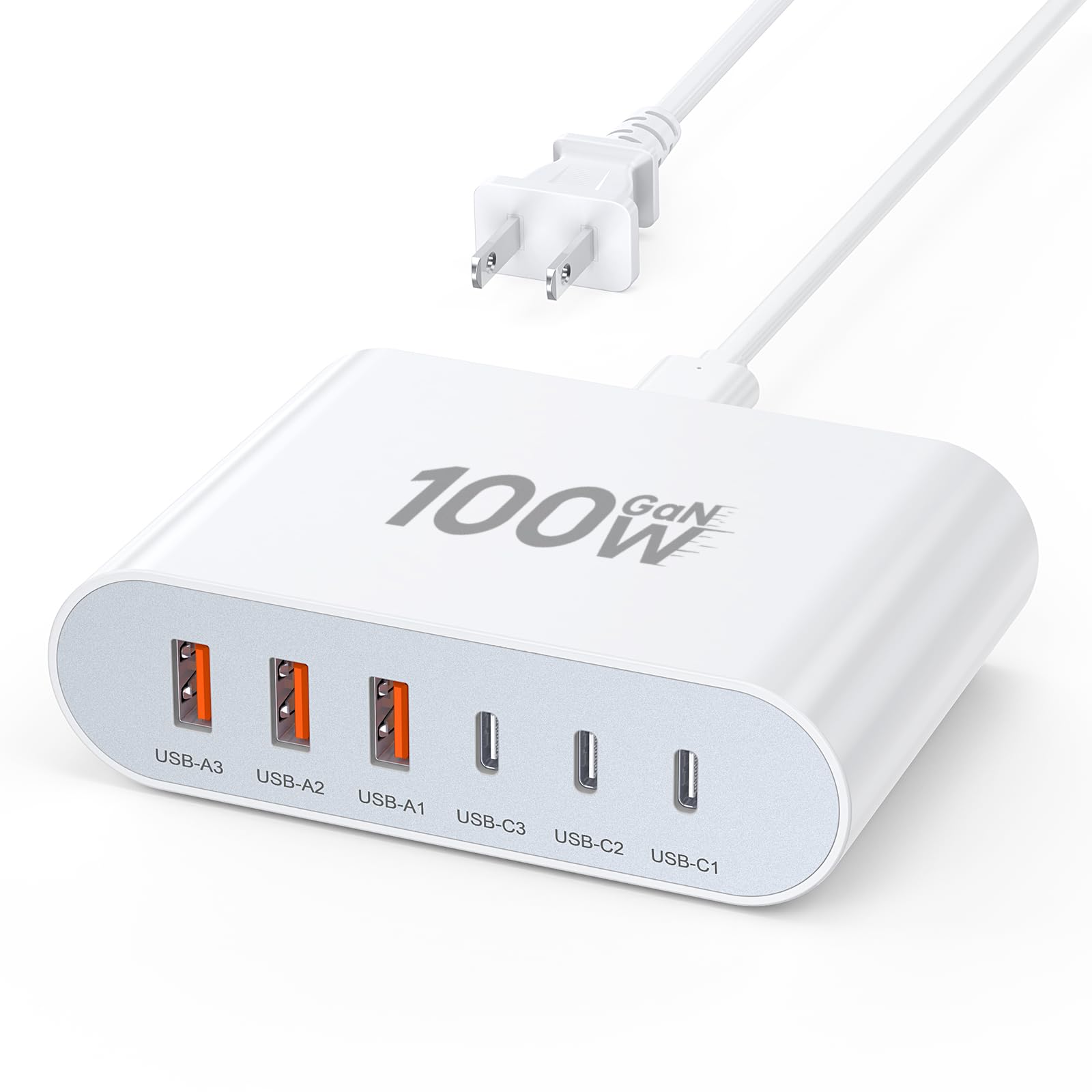 100W USB C Fast Charger Block Compact GaN 6 Port PD USB C and QC USB A Wall Charger Type C Charging Station Hub Adapter Plug Cub