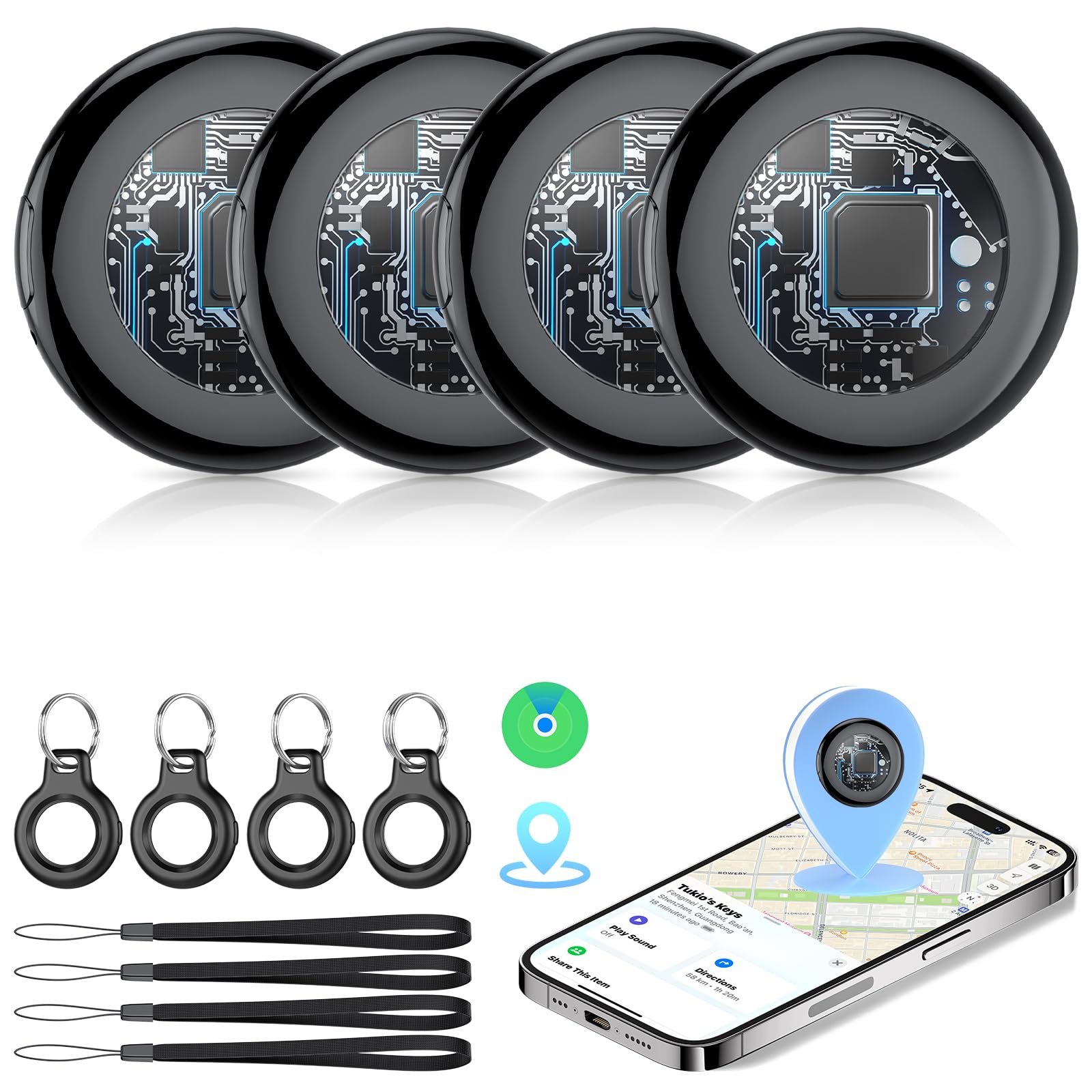 2026 New [Apple MFi Certified] Air Tracker Tags-4 Pack (iOS Only), Tukio Bluetooth Tracker for Apple Find My, Replaceable Batter