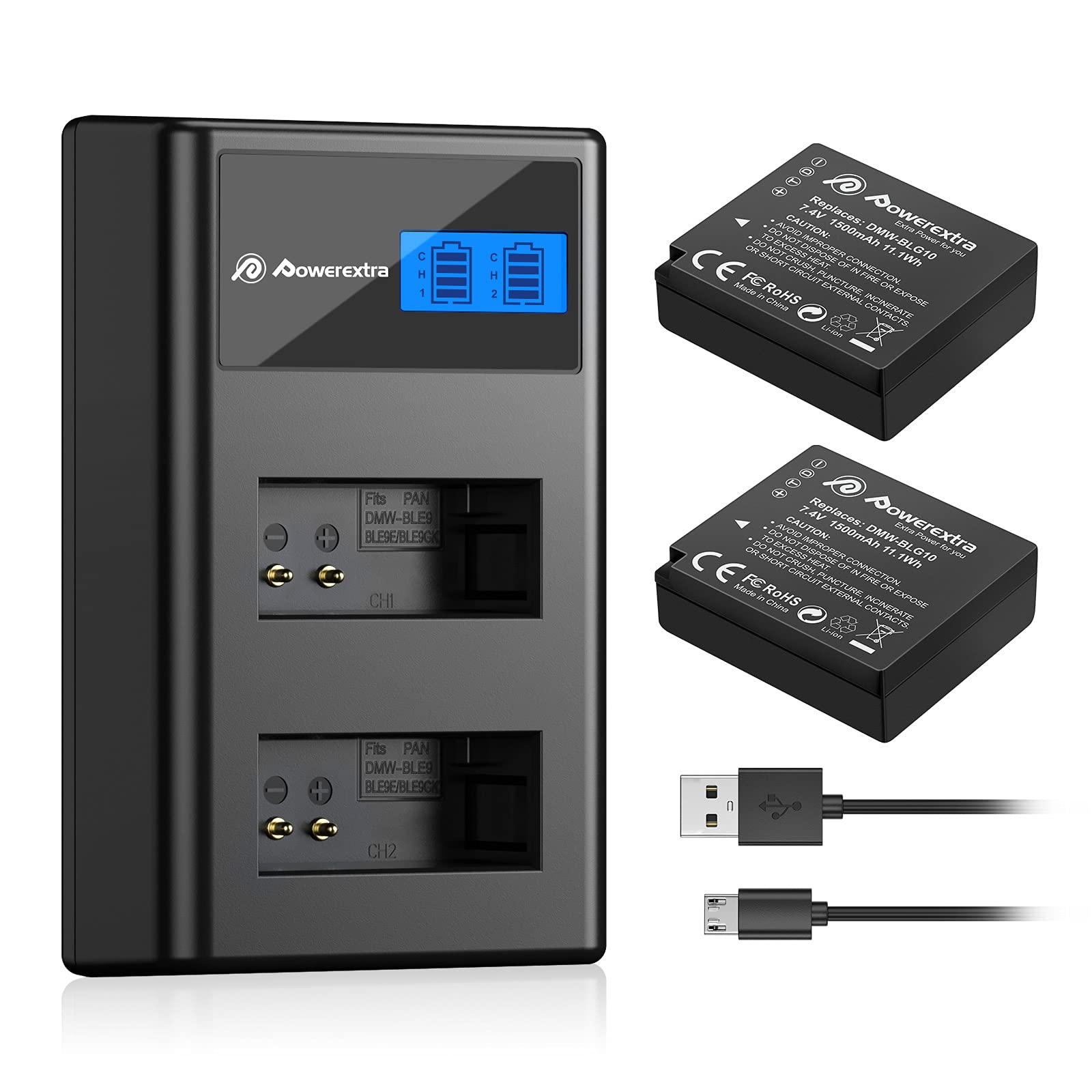 2 Pack DMW-BLG10 Battery 1500mAh and Dual USB Charger for Panasonic DC-G100, DC-ZS80, DC-GX9, DC-LX100 II, DC-ZS200, DC-ZS70, DM