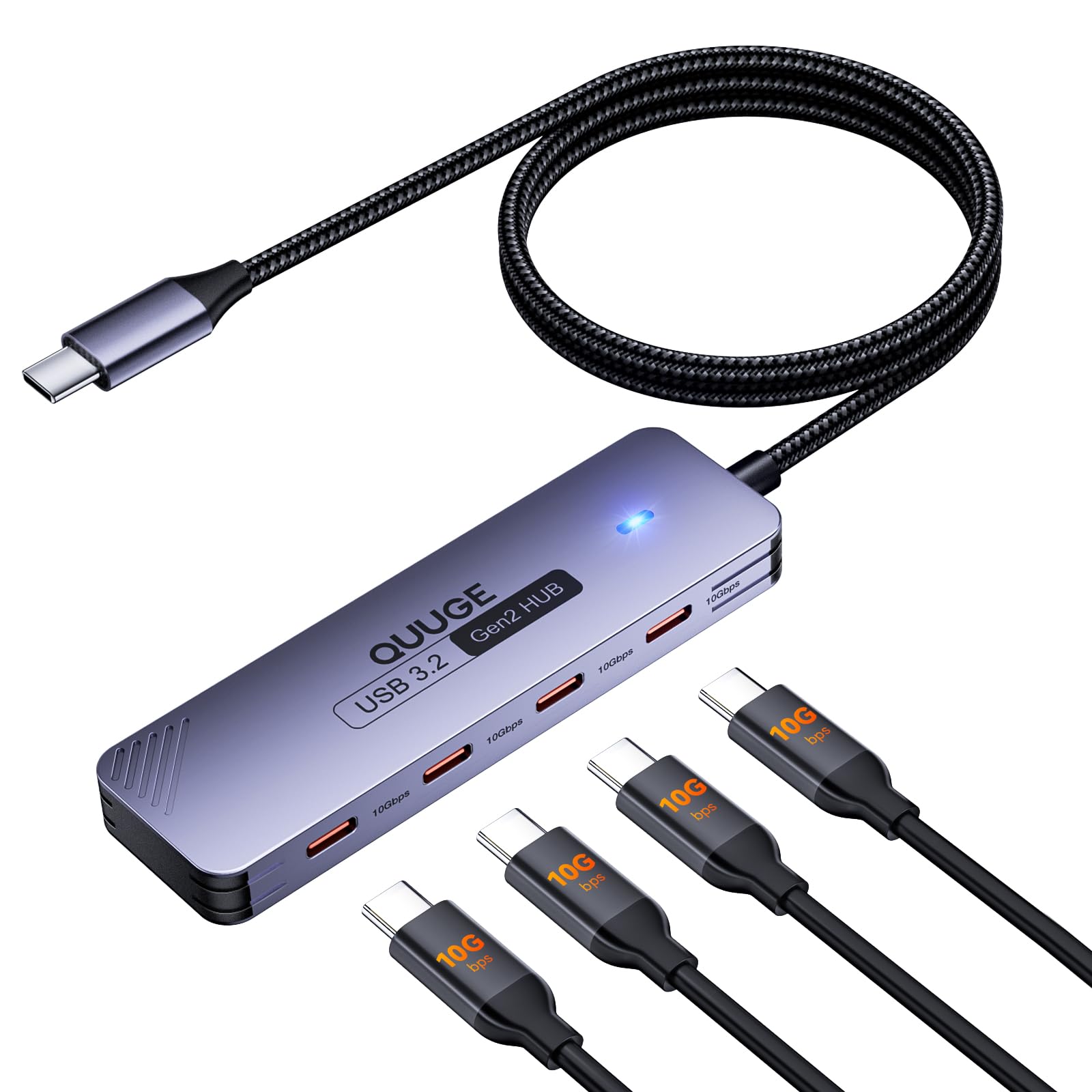 10Gbps USB C Hub: Splitter with 4 USB-C Ports High-Speed Type-C Multiport Adapter 1M(3.3Ft) Nylon Cable Compatible with MacBook