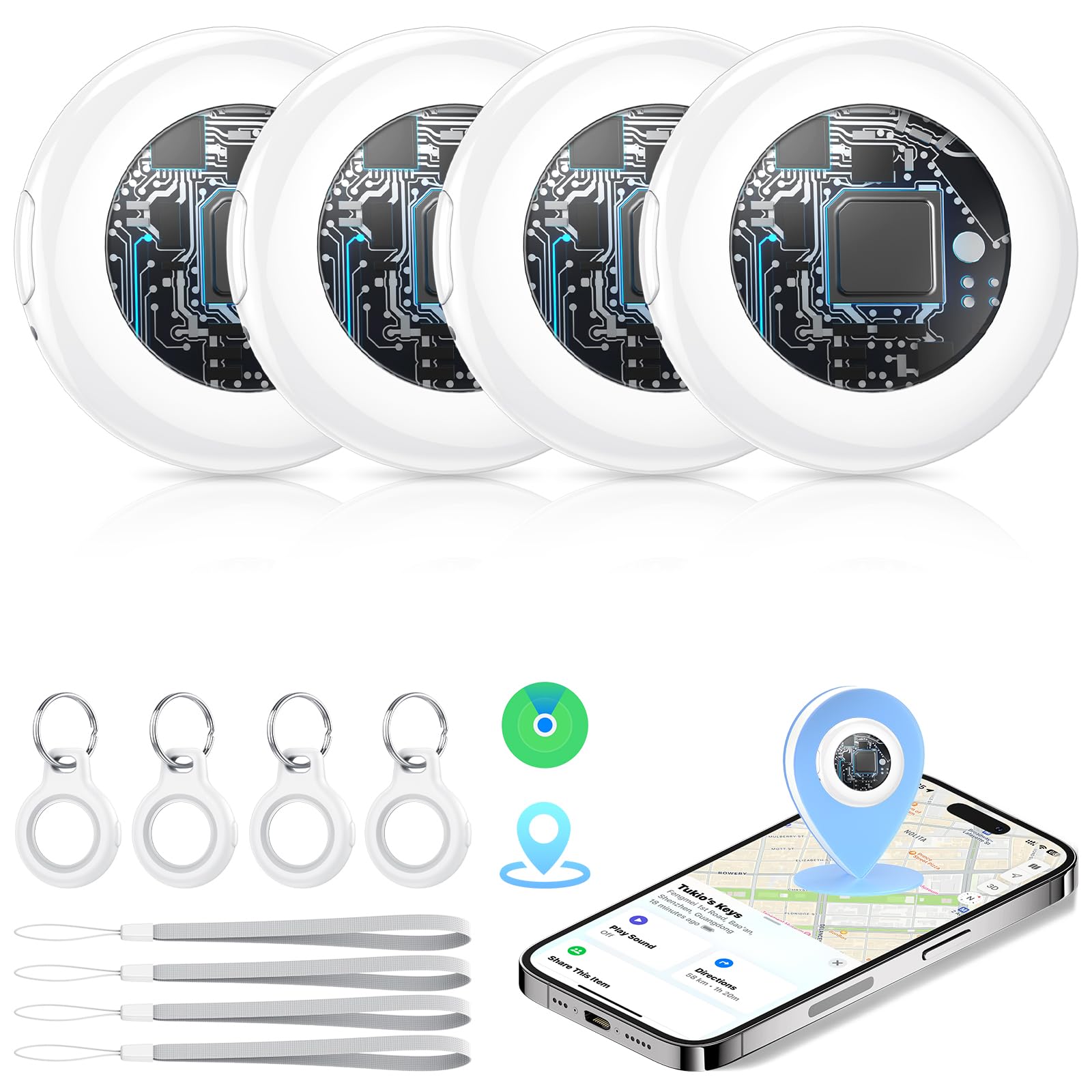2026 New [Apple MFi Certified] (iOS Only) Tracker Tags-4 Pack, Tukio Bluetooth 5.3 GPS Tracker for Apple Find My, Replaceable Ba