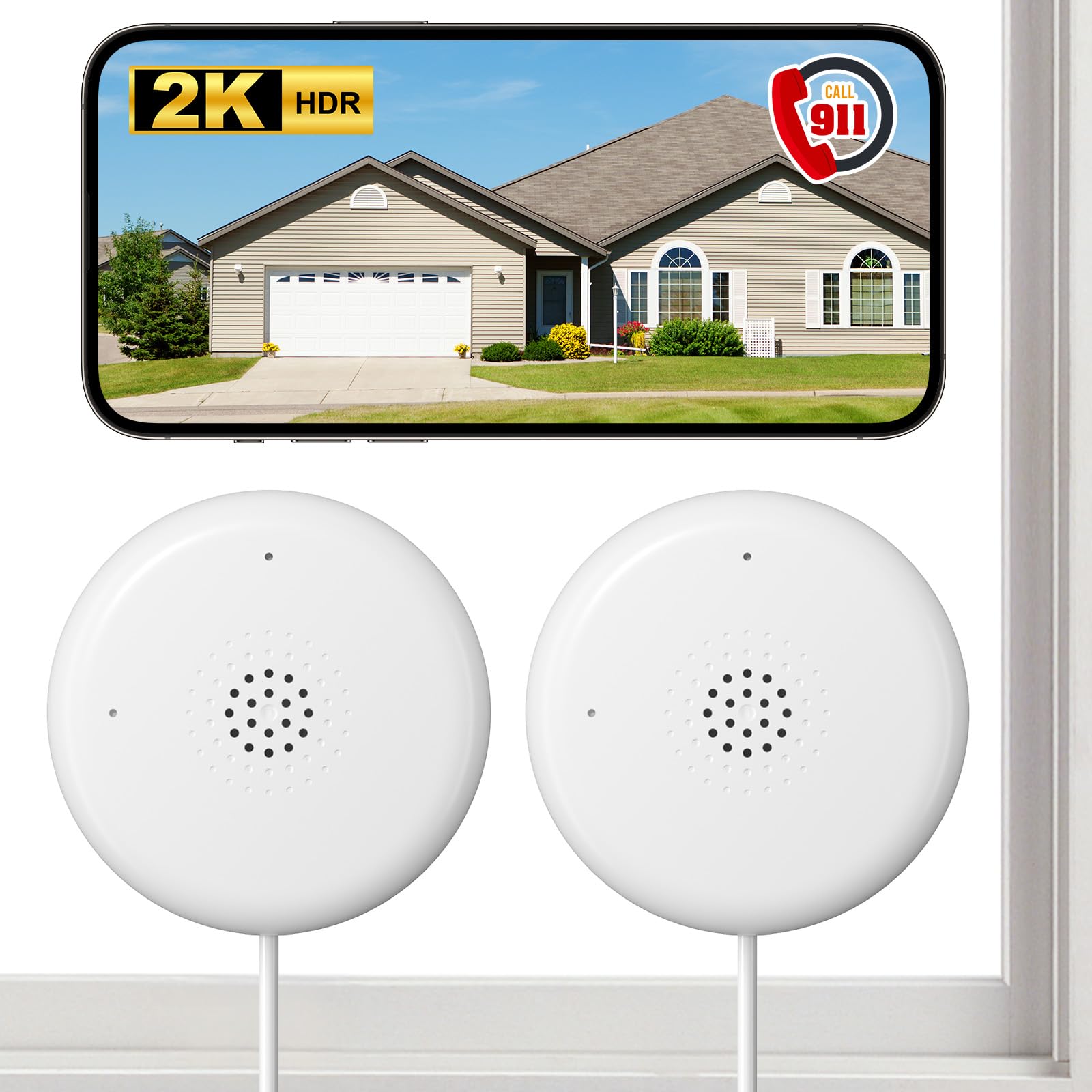 2K No Drill Window Camera-2 Pack Indoor 2.4/5 Ghz Cameras for Home Security with Starlight Night Vision, AI Smart Detection, 911