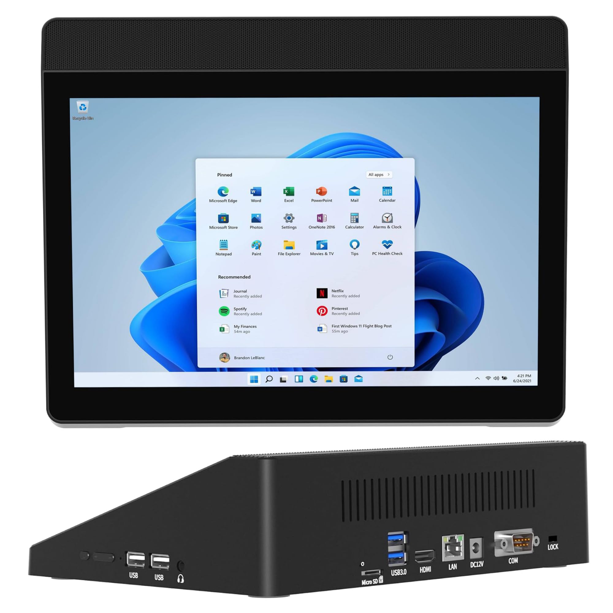 10.1 Industrial Touchscreen PC with Battery, Intel N4200 Quad-Core, 4GB RAM, 64GB SSD, Windows 10 Pro, RS232, Gigabit Ethernet,