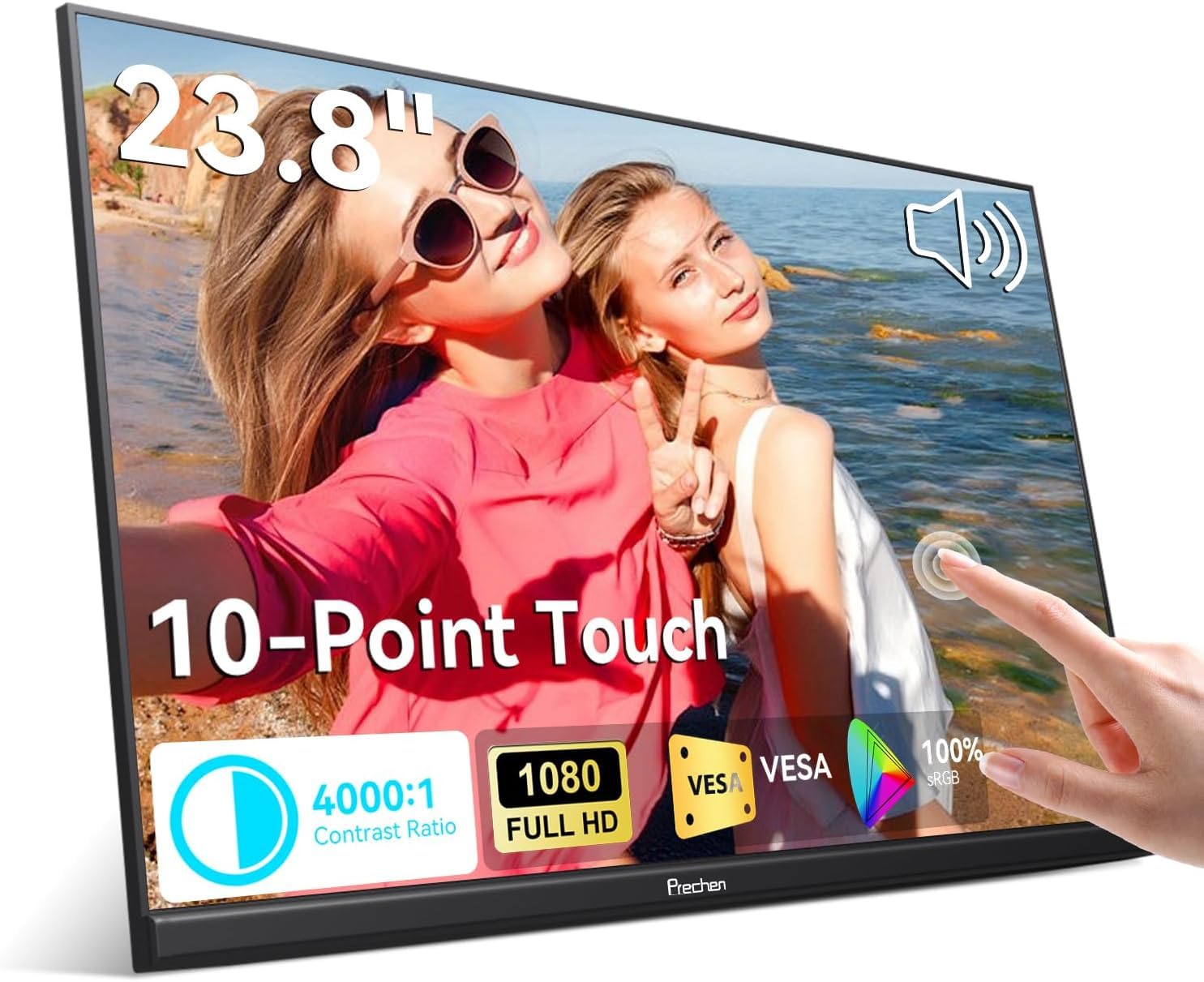 23.8 Portable Touchscreen Monitor 100% sRGB VA FHD 1080P, 4000:1 Contrast, VESA, Built-in Speaker, w/90Adjustable Stand USB-C HD