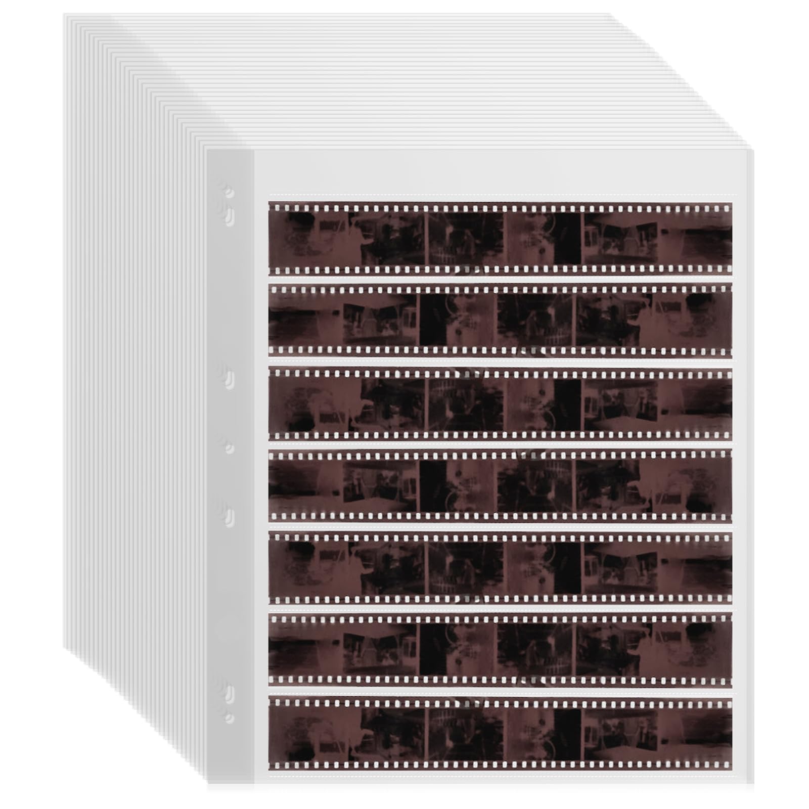 100 Pcs 35mm Film Negative Sleeves Film Negative Storage Presentation Materials 35mm Size Negative Pages Holds Seven Strips of S