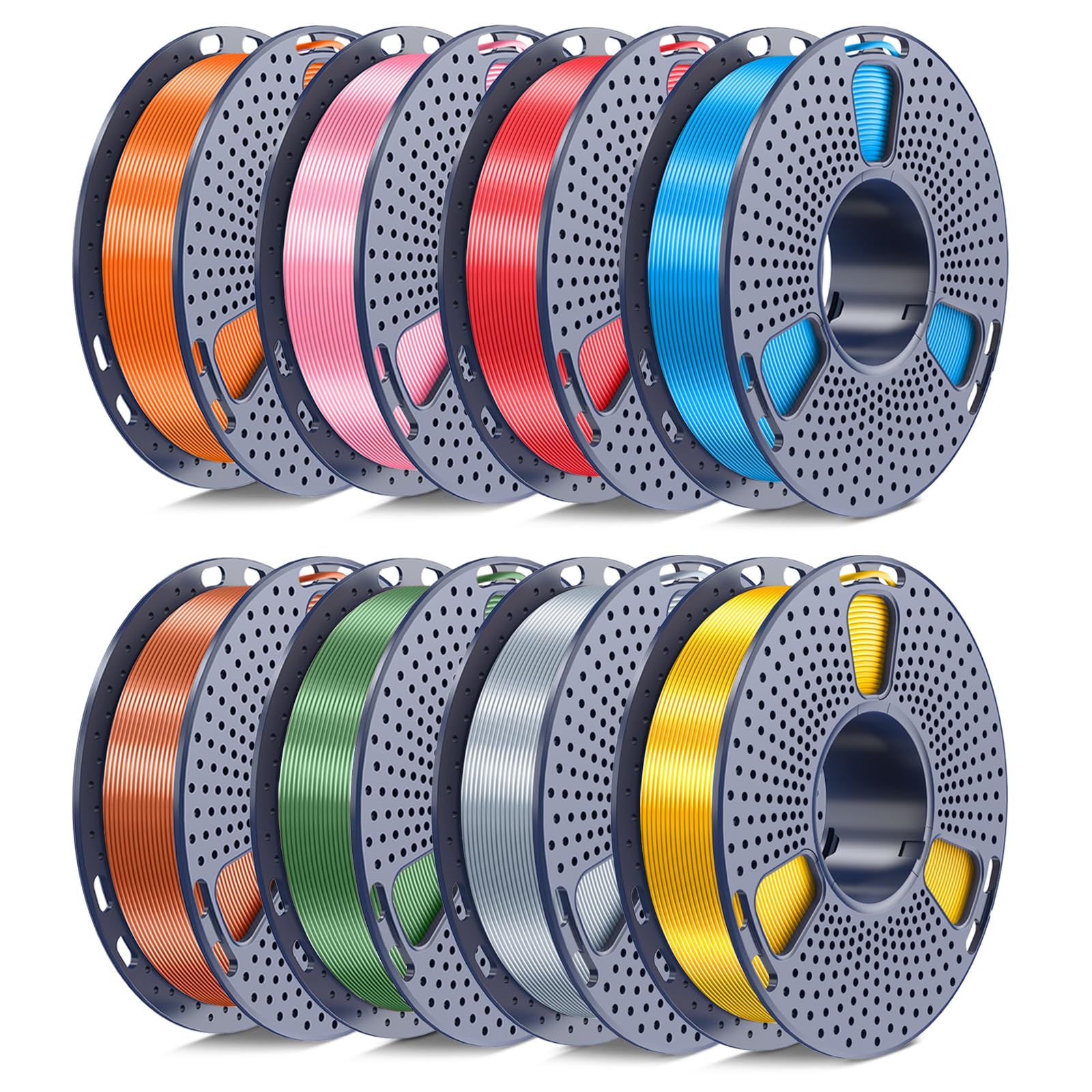 250g Silk PLA+ Filament 1.75mm Bundle, SUNLU 3D Printer Filament Glossy, Smooth Silky Surface, 250g Spool, 8 Rolls, Gold+Silver+