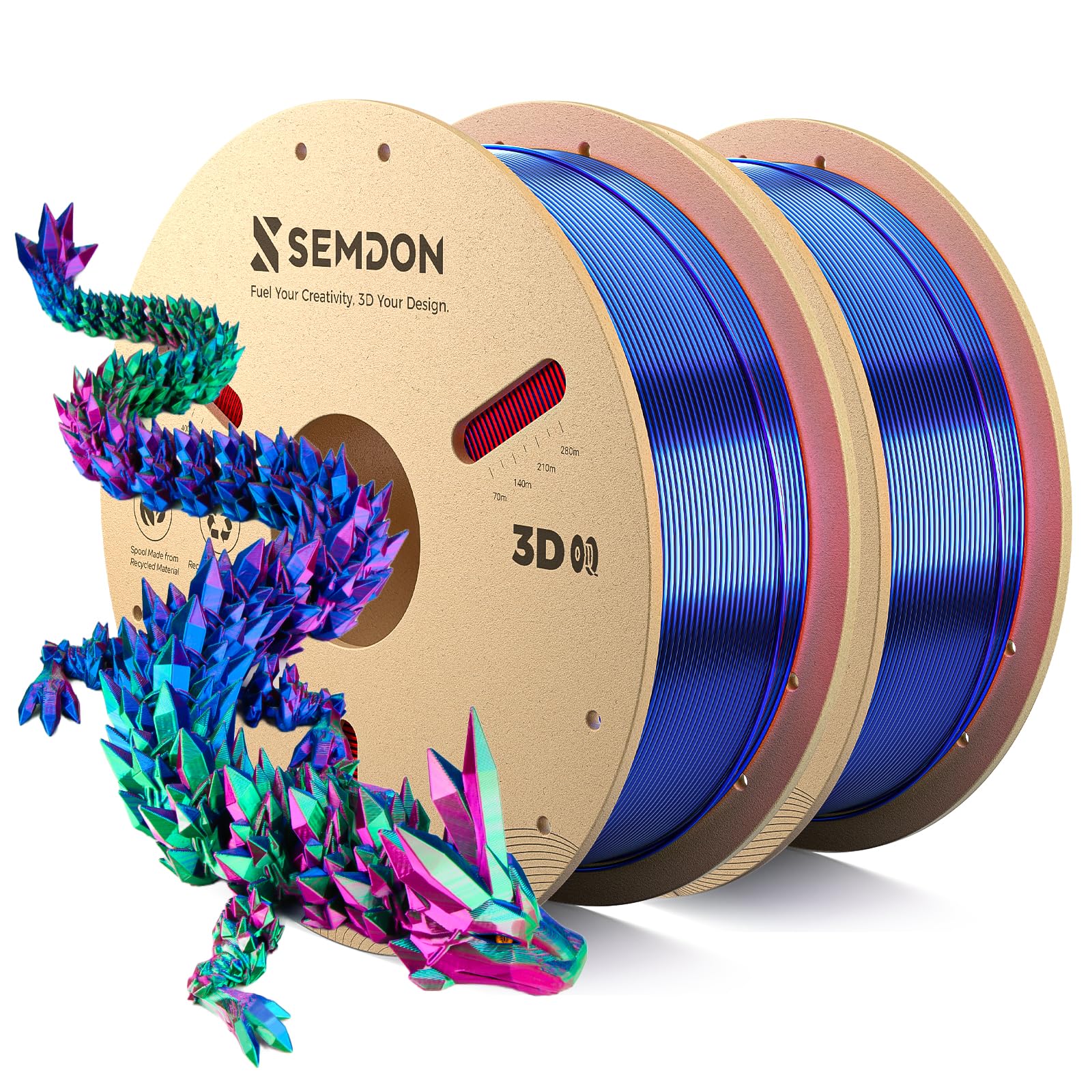 2026 New PLA Filament, SEMDON Multicolor Coextrusion 3D Printer Filament, Dimensional Accuracy +/- 0.02mm (2 * 1kg Red Green Blu